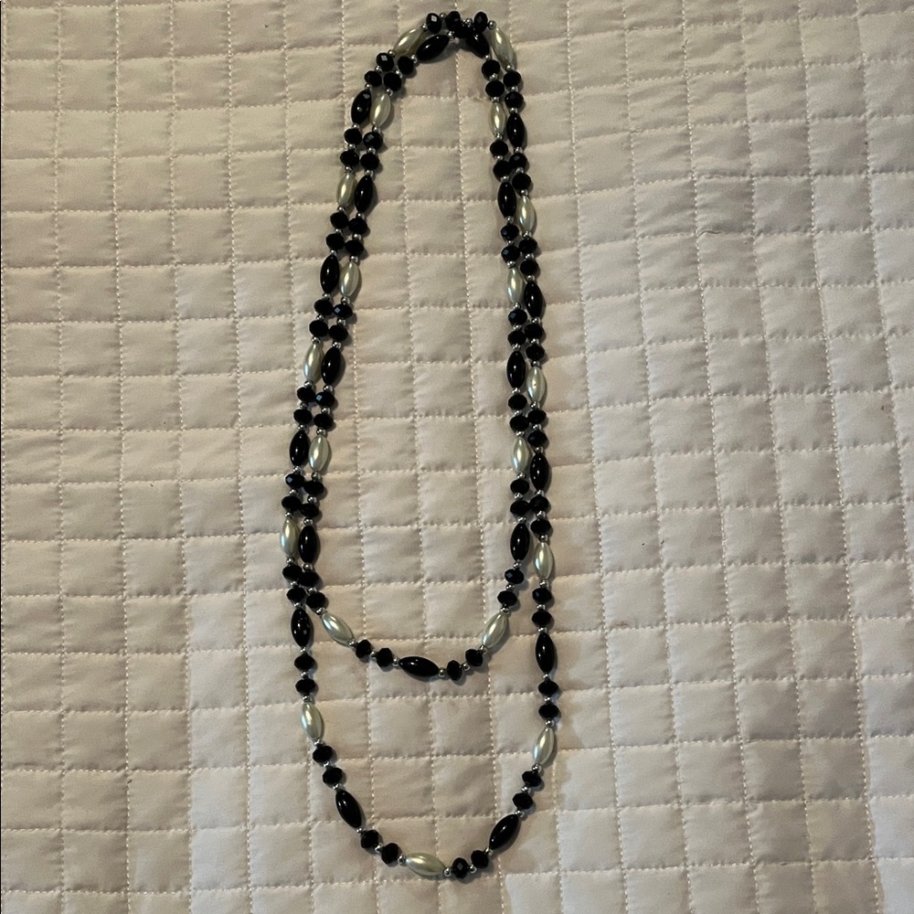 Elegant Black, White and Silver Beaded Necklace.